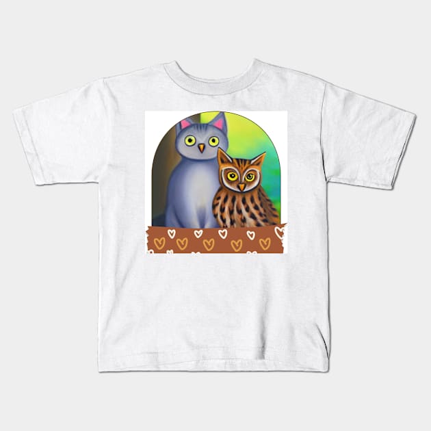 A Cat and An Owl Funny Pet Owner Lovely Designs Kids T-Shirt by Trendy-Now